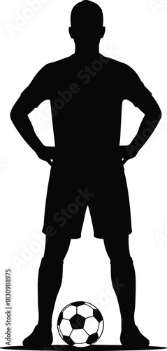 Professional Soccer Player Silhouette Standing with Ball, Man in Uniform with Hands on Hips Vector Illustration, Football Athlete Ready for Game or Training, Sports Competition Concept Icon