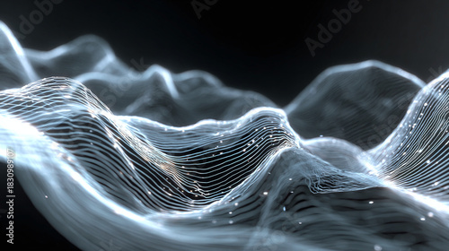 Abstract 3D rendering of flowing lines, creating a mesmerizing wave pattern, evoking a sense of data visualization