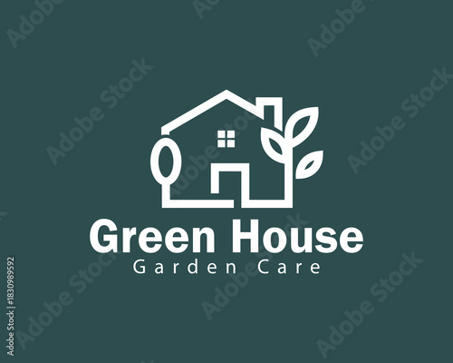 green house logo creative design concept nature line art building