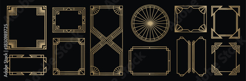 Luxury Art Deco Ornament Collection Featuring Golden Geometric Frames, Headers, Dividers, And Borders Designed As Elegant Decorative Elements For Stylish Card, Invitation, Poster