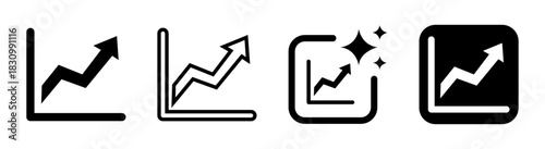Growth icon with rising chart for business analytics trending upward in black vector illustration on a transparent background