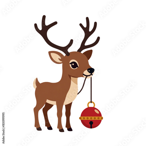Adorable cartoon reindeer character joyfully holding a sparkling festive christmas ornament