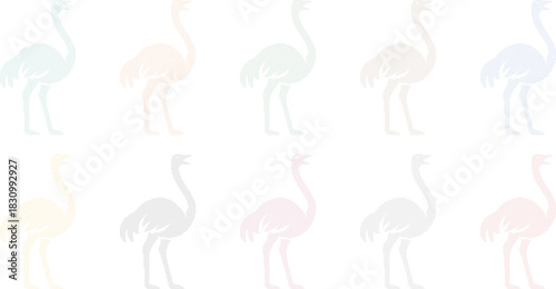 Colorful pixelated ostrich silhouettes, Retro style ostrich bird pixel art set