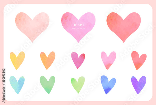 カラフルな水彩風ハートのイラスト素材セット / vector eps