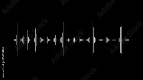 White audio waveform spectrum animation. Alpha channel, spectrum audio animation on transparent background. Audio spectrum wave effect animation concept
