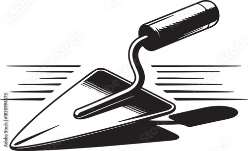 A classic black and white vector illustration of a masonry trowel, an essential tool for construction and building projects