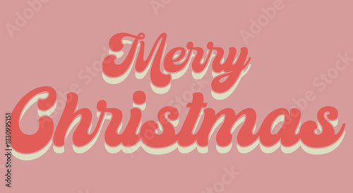 Merry christmas groovy retro script lettering, pink background Vector