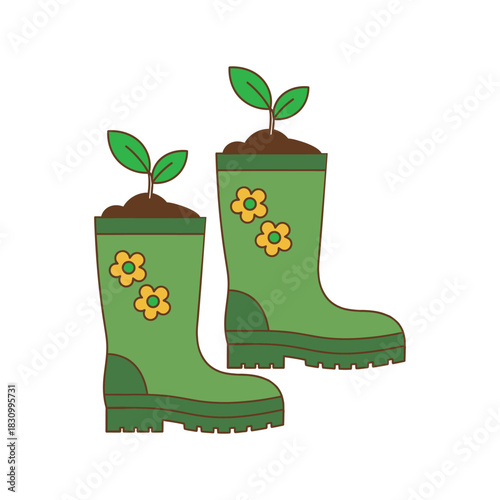 Recycled boots with growing plants