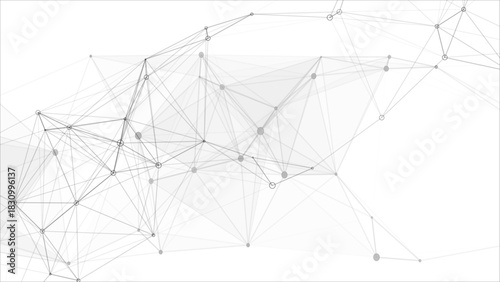 Abstract Minimalist White Technology Background Black Geometric Network of Connected Nodes & Lines. Digital Data, Neural Mesh, & Communication Concept for efficient Business & Web Design use.