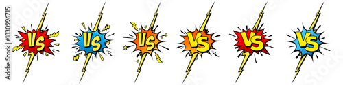 Comic challenge background. Cartoon battle, fight border. Versus or vs frame with lightning. Sports team competition poster. Vector illustration