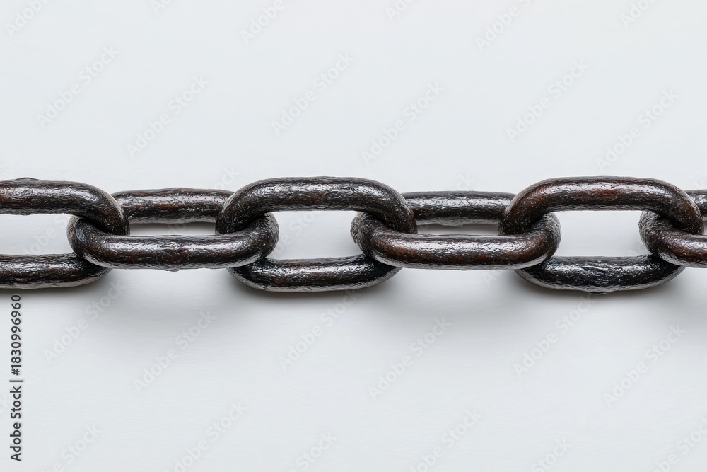 Obraz premium Close-up of a heavy metal chain link, showcasing its texture and strength against a neutral backdrop