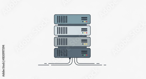 A stack of five computer servers connected with cables, depicted in a flat, minimalist style on a white background.
