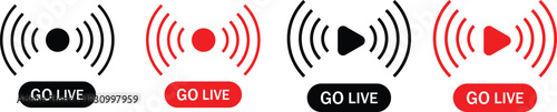 Go live icons set. Social media recording sign. Online video broadcast symbols. Start recording and online event signs
