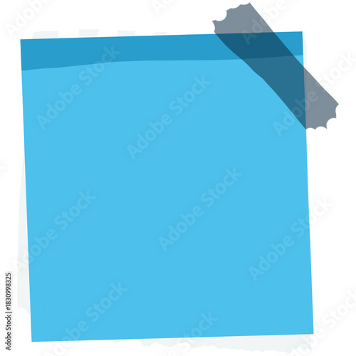 Empty Blue Sticky Note Mockup with Transparent Tape on White Background