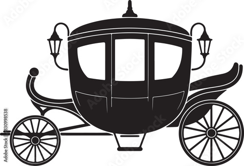 A regal horse-drawn carriage silhouette illustration, capturing timeless elegance and historical charm
