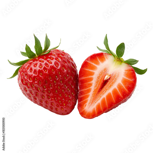 Fresh Strawberries Displayed With One Cut in Half for a Vibrant Summer Treat