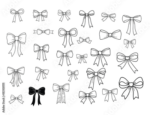 Collection of hand drawn bows in various styles and arrangements
