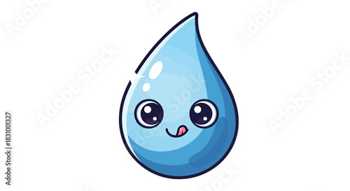 Adorable animated water drop character with expressive eyes and playful tongue