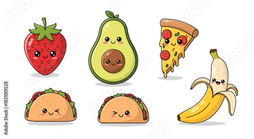 Adorable kawaii food friends ready to brighten your day with their cheerful expressions and