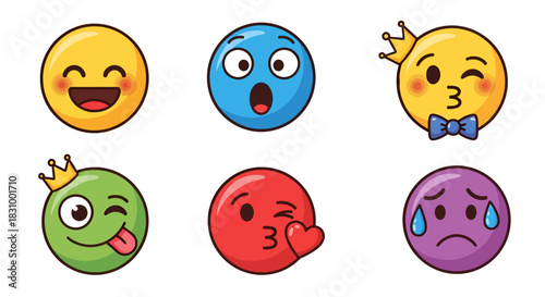An assortment of whimsical cartoon emoji expressions conveying diverse emotions in a playful manner