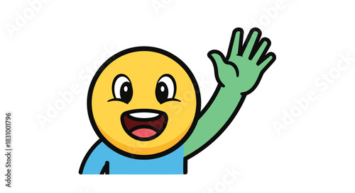 Animated friendly emoji waving with a vibrant expression for digital communication