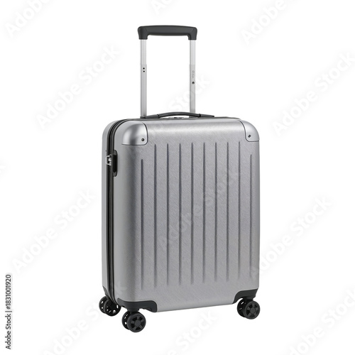 Sleek Silver Luggage Ready for Travel at the Airport Terminal