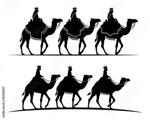 Three Wise Men on Camels Silhouette Journey to Celebrate the Epiphany