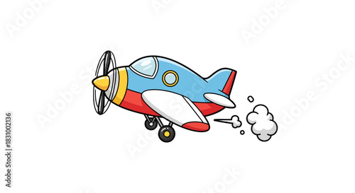 Cartoon airplane soaring with rotating propeller illustration for children's content