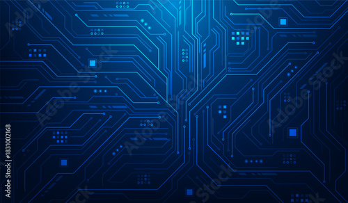 computer chip ai cyber line circuit technology on blue background. artificial intelligence cpu processor motherboard top view. vector illustration fantastic technology