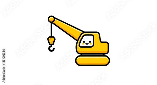 Cartoon Construction Crane Illustration with Expressive Character Design and Bright Yellow Color