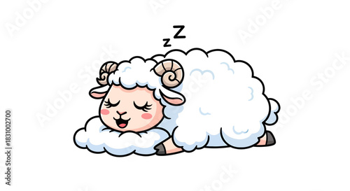 Cartoon sleeping sheep illustration, perfect for children's books and educational materials,