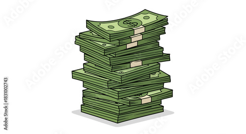 Cartoon stack of bundled paper money showing wealth accumulation and financial success