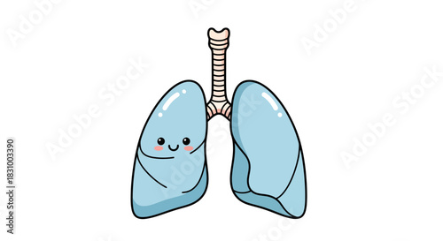 Charming respiratory system illustration with endearing facial expression design concept