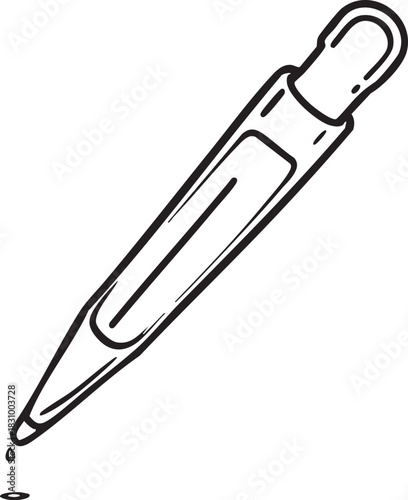 Hand-Drawn Dropper Pipette Vector: Single Liquid Drop Science Medical Lab Research Line Art Graphic Black and White