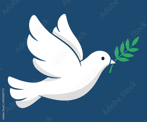 Symbolic Flat Vector Illustration: White Dove of Peace