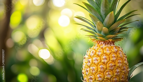 Fresh Pineapple Surrounded by Greenery in a Vibrant Garden Setting During Daylight Hours