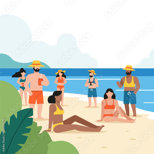 Coastal Getaway: A Diverse Group of Individuals Enjoying a Sunny Day at the Beach