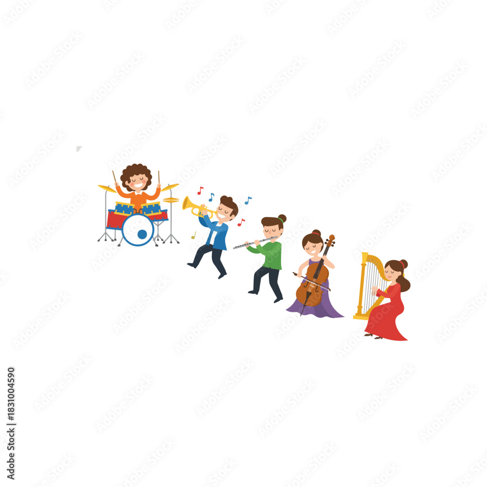 Fototapeta premium Children Playing Musical Instruments in an Orchestra.