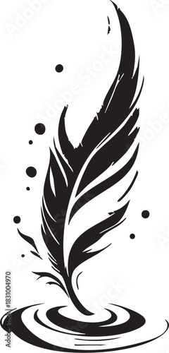 Feather in Ink Vector Illustration Quill Pen Writing Art Poetry Creative Expression Graphic Design Element