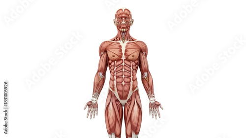 3D rendered medical illustration of a standing female anatomical body with visible muscle and skeleton systems