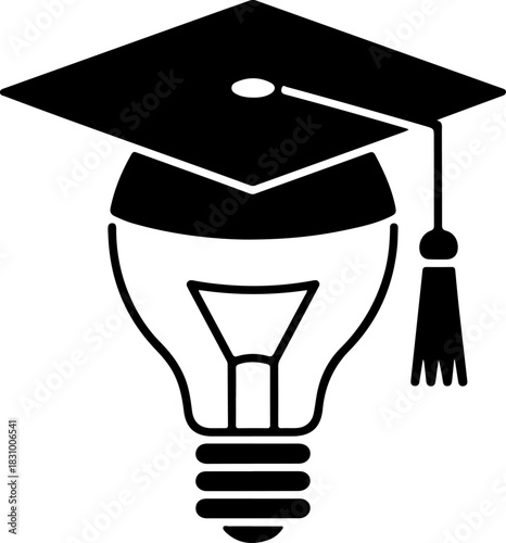 light bulb and graduation cap silhouette vector illustration