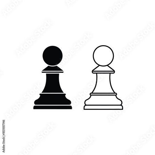 Two chess pawns, one solid black silhouette and one outline, isolated on a white background.