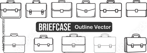 Outline-simple  briefcase icon in black , travel, or workplace design, eleven line art vector suitcase set design,  Editable Stroke. Perfect for Web Sites, Books, Cards, Eps 10, print ready . 