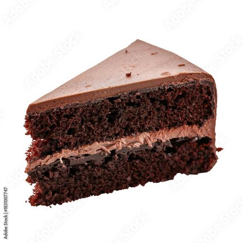 Delicious Chocolate Cake Slice Served on a Plain Background With Rich Frostin...
