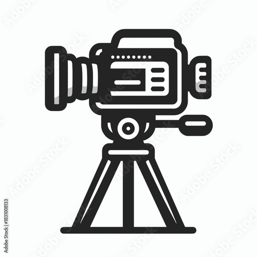 Video camera illustration with tripod and modern design, copy space