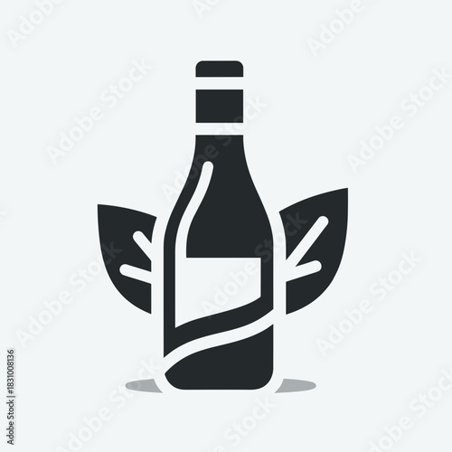 Herbal bottle illustration with leaves and natural design, copy space