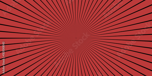 Red sunburst lines on yellow Background. Light sun rays pattern. Vintage stripes halftone radial wallpaper for poster, banner, advertising backdrop, comic or