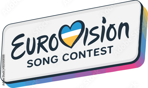 Continental music competition vector logo featuring a heart symbol with blue and yellow colors on a white badge