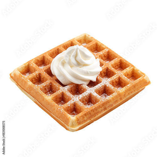 Enjoying a Delicious Waffle Topped With Whipped Cream and Powdered Sugar at B...