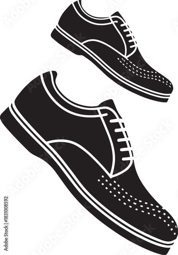 Black outline of two oxford shoes with white laces and perforated toe caps footwear wingtip